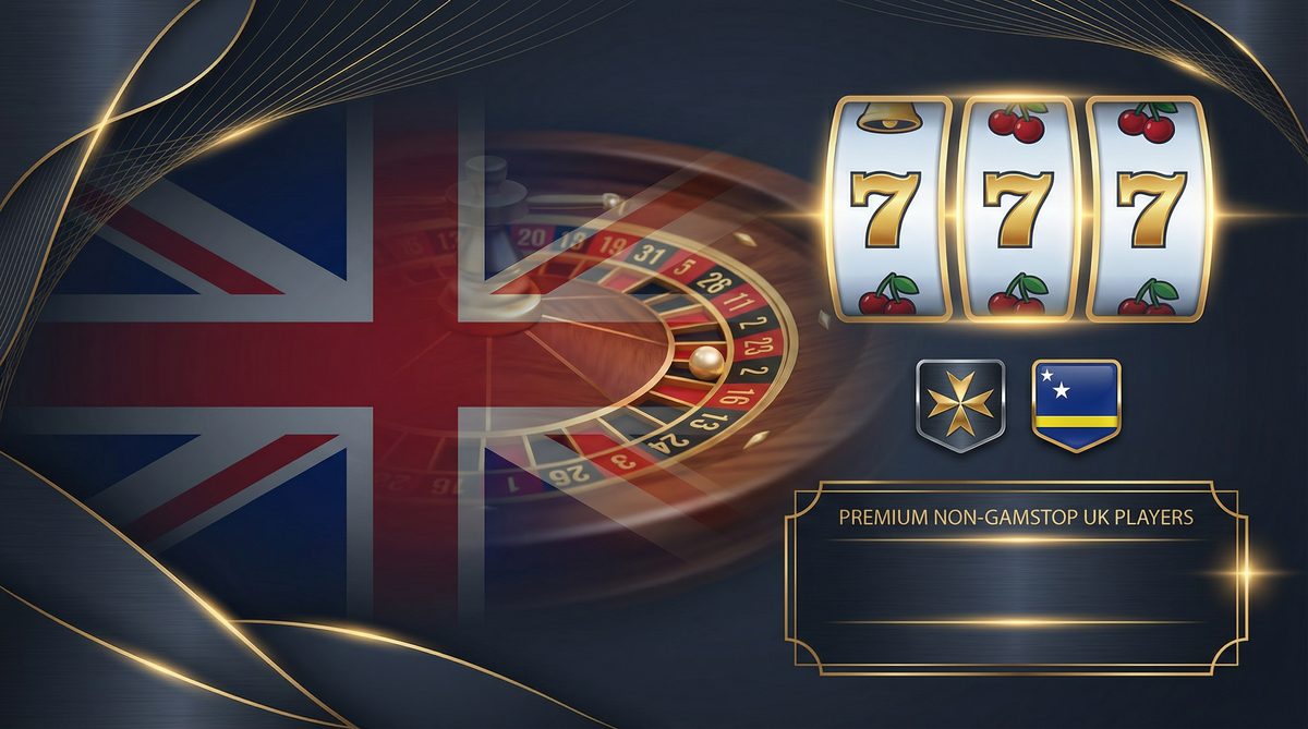 Non GamStop casinos for UK players with British flag and slot machines